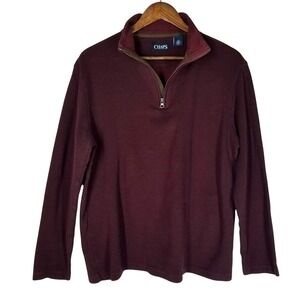 Chaps Mens Burgundy Textured Quarter Zip Pullover Long Sleeve Shirt L G